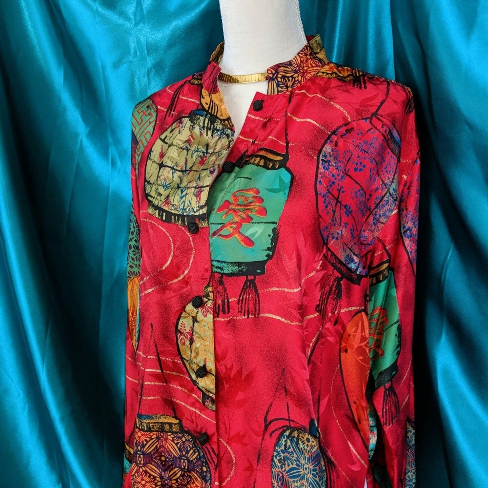 Chico's Silk Long Sleeve Printed Blouse
